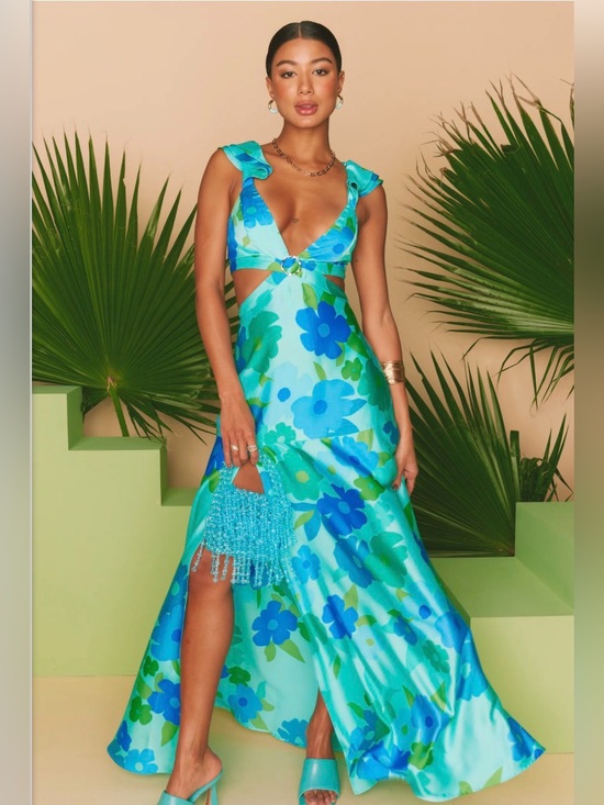 REVOLVE Dresses & Skirts - Show Me Your Mu Mu Blue Piccadilly Floral Cutout Maxi Dress